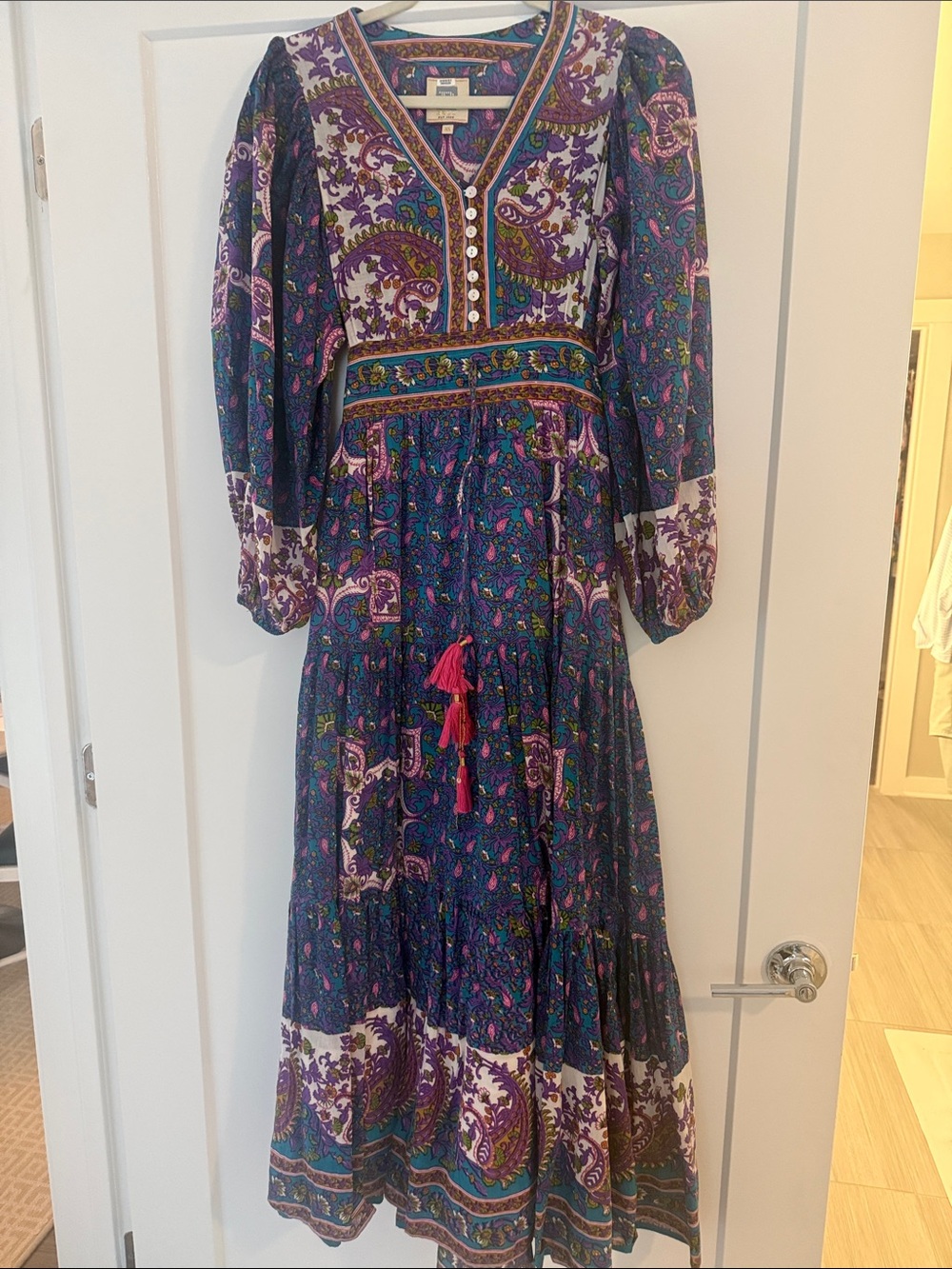 HUNTER BELL Boho Paisley Maxi Dress in Purple and Teal